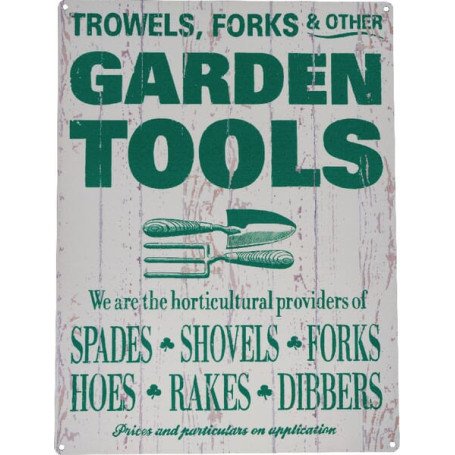 Plaque vintage outils jardinage