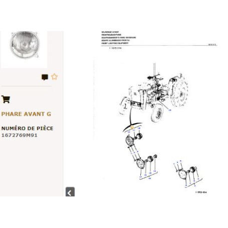 Phare - pour Massey Ferguson - Adaptable - Ref origine : 1672769M91