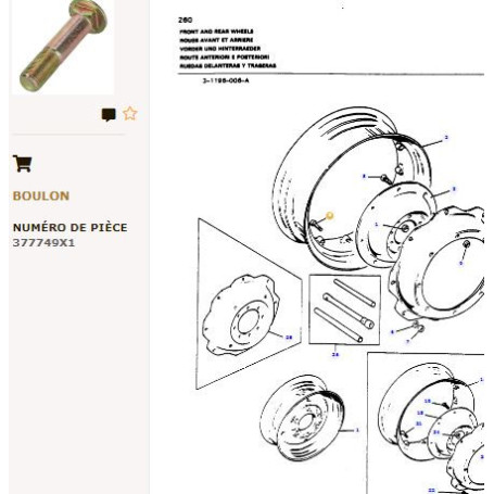 Boulon de jante de roue - pour Massey Ferguson - Adaptable - Ref origine : 377749X1