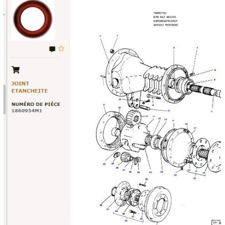 Bague d'etancheite Interieur - pour Massey Ferguson - Adaptable - Ref origine : 1860954M1