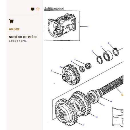 Arbre principal - pour Massey Ferguson - Adaptable - Ref origine : 1687642M1
