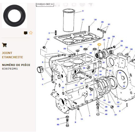 Joint De Retenue D'Huile - pour Massey Ferguson - Adaptable - Ref origine : 636762M1