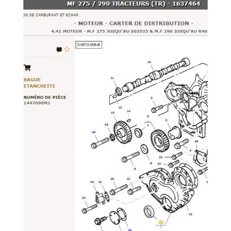 Joint Spy Avant - pour Massey Ferguson - Adaptable - Ref origine : 1447690M1