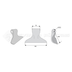 Marteau de broyeur pour Ferri, Rotoram, Sicma - Largeur fixation: 70 - Longueur : 180 - Rayon : 100 - Ref: SYM06