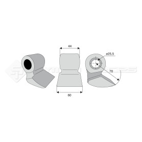 Marteau de broyeur pour Agrimaster - Largeur fixation: 44 - Longueur : 60 - Rayon : 70 - Ref: SYM114