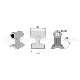 Marteau pour Kuhn - Largeur fixation: 80 - Longueur : 73 - Rayon : 78 - Diam. du trou : 22.5