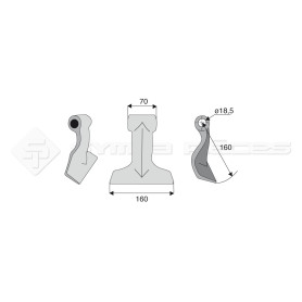 Marteau pour Facma - Largeur fixation: 70 - Longueur : 160 - Rayon : 160 - Diam. du trou : 18.5