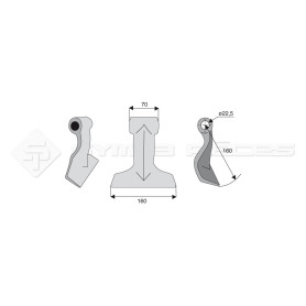 Marteau pour Facma - Largeur fixation: 70 - Longueur : 160 - Rayon : 160 - Diam. du trou : 22.5