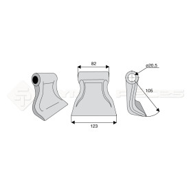 Marteau pour Serrat - Largeur fixation: 82 - Longueur : 123 - Rayon : 105 - Diam. du trou : 20.5