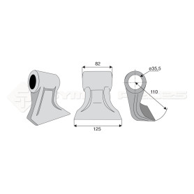 Marteau pour Serrat - Largeur fixation: 82 - Longueur : 125 - Rayon : 110 - Diam. du trou : 35.5