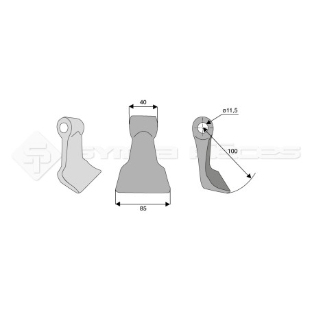 Marteau pour Agrimaster - Largeur fixation: 40 - Longueur : 85 - Rayon : 100 - Diam. du trou : 11.5