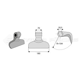 Marteau de broyeur pour Cabe - Largeur fixation: 70 - Longueur : 180 - Rayon : 104 - Ref: SYM6318/20