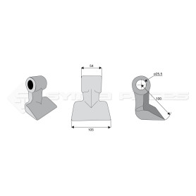 Marteau de broyeur pour Nicolas, Falc - Largeur fixation: 54 - Longueur : 105 - Rayon : 100 - Ref: SYM6340