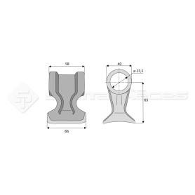 Marteau de broyeur pour Rousseau - Largeur fixation: 58 - Longueur : 66 - Rayon : 65 - Ref: SYM83