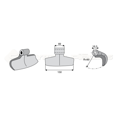 Marteau pour Palladino - Largeur fixation: 69 - Longueur : 150 - Rayon : 90