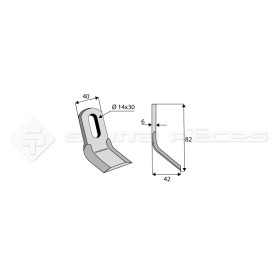 Couteau Y  - Ferri - Long. : 82mm - Diam du trou : 14x30mm