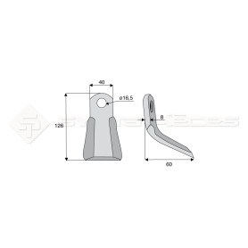 Couteau Y  - Ferri - Long. : 126mm - Diam du trou : 16.5mm