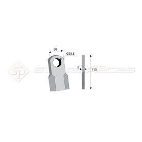 Couteau droit  - Berti - Long. : 113mm - Diam du trou : 25.5mm - Ref: SYL6314BRT