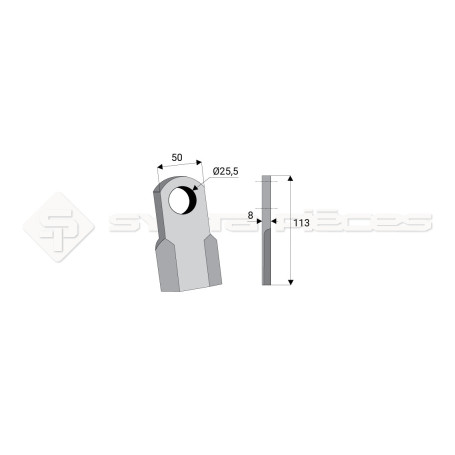 Couteau droit  - Berti - Long. : 113mm - Diam du trou : 25.5mm