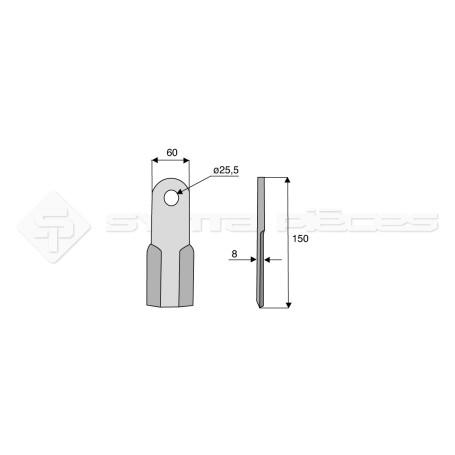 Couteau droit  - Ferri - Long. : 150mm - Diam du trou : 25.5mm