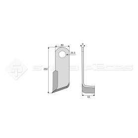 Couteau équerre  - Desvoys - Long. : 200mm - Diam du trou : 25.5mm - Epaisseur : 8 - Larg. Fixation : 55