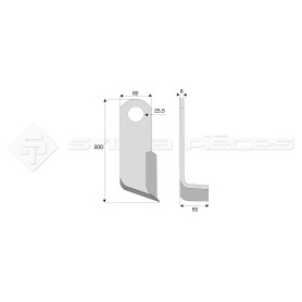 Couteau équerre  - Desvoys - Long. : 200mm - Diam du trou : 25.5mm - Epaisseur : 8 - Larg. Fixation : 55