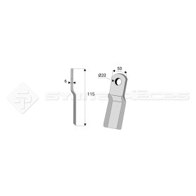 Couteau de gyrobroyeur  - Humus - Long. : 115mm - Diam du trou : 20mm - Ref: SYL6306HUM