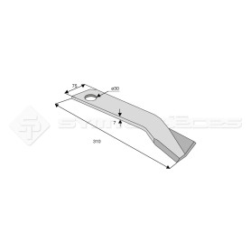 Couteau de gyrobroyeur  - Votex - Long. : 310mm - Diam du trou : 30mm - Rotation : D