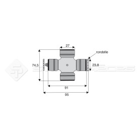 Croisillon circlips extérieurs - WALTERSCHEID - Longueur: 74.6mm - Diam. Croisillon : 27mm