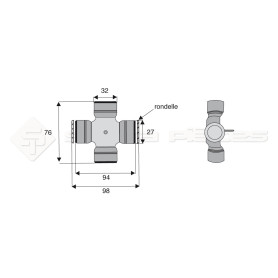 Croisillon circlips extérieurs - WALTERSCHEID - Longueur: 76mm - Diam. Croisillon : 32mm