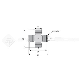 Croisillon circlips extérieurs - WALTERSCHEID - Longueur: 76mm - Diam. Croisillon : 32mm