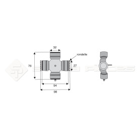 Croisillon circlips extérieurs - WALTERSCHEID - Longueur: 76mm - Diam. Croisillon : 32mm