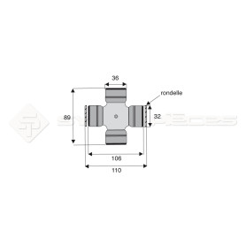 Croisillon circlips extérieurs - WALTERSCHEID - Longueur: 89mm - Diam. Croisillon : 36mm