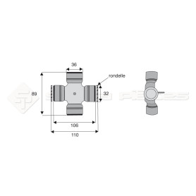 Croisillon circlips extérieurs - WALTERSCHEID - Longueur: 89mm - Diam. Croisillon : 36mm