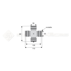 Croisillon circlips extérieurs - WALTERSCHEID - Longueur: 89mm - Diam. Croisillon : 36mm