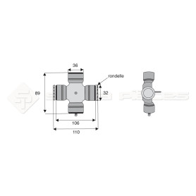 Croisillon circlips extérieurs - WALTERSCHEID - Longueur: 89mm - Diam. Croisillon : 36mm