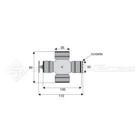 Croisillon circlips extérieurs - WALTERSCHEID - Longueur: 89mm - Diam. Croisillon : 36mm