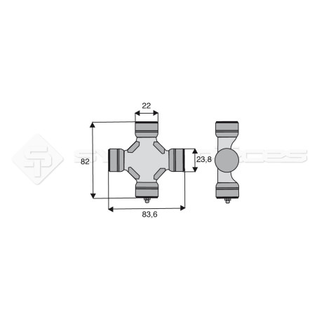 Croisillon circlips extérieurs - BONDIOLI ET PAVESI - Longueur: 82mm - Diam. Croisillon : 22mm