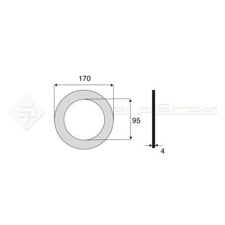 Garniture - Alésage : 95mm - Hauteur : 4mm - Diam. Ext : 170mm - Réf: DA17707