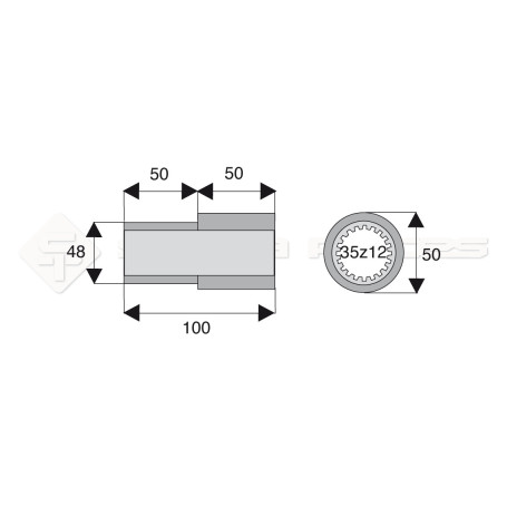 Tube de cardan Douille Cannelee Cuna 35 L100