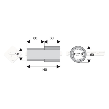 Tube de cardan Douille Cannelee Cuna 45 L 140