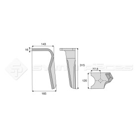 Dent de herse rotative - Rot. Droite  - Ref: SYRH3825D