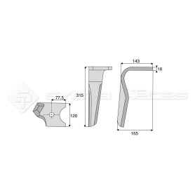 Dent de herse rotative - Rot. Gauche  - Ref: SYRH3825GC