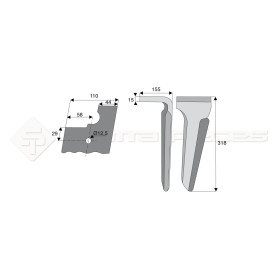 Dent de herse rotative - Rot. Droite  - Ref: SYRH1709D