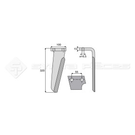 Dent de herse rotative - Rot. Droite  - Ref: SYRH124D