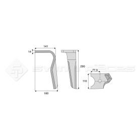 Dent de herse rotative - Rot. Droite  - Ref: SYRH3843D
