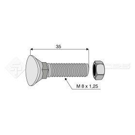 Boulon de soc tête ovale collet carré - Diam. : 8 - Pas : 125 - L : 35mm - Vendu par x50 - Ref: SYD550115