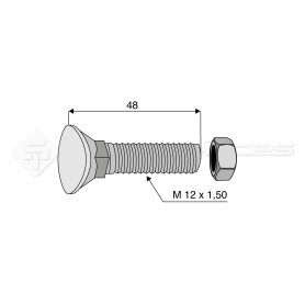 Boulon de soc tête ovale collet carré - Diam. : 12 - Pas : 150 - L : 48mm - Vendu par x25 - Ref: SY600712048