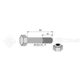 Boulon complet avec écrou autobloquant - Diam. : 12 - Pas : 175 - L : 60mm