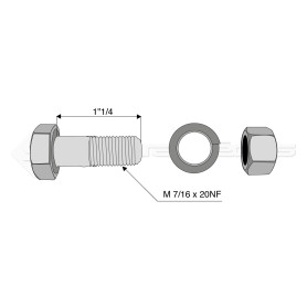 Boulon complet - Diam. : 7/16 - Pas : 20NF - L : 32mm - Vendu par x25